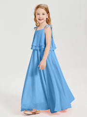 Chiffon Junior Bridesmaid Dresses Long Cascading Skirt Blue