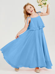 Chiffon Junior Bridesmaid Dresses Long Cascading Skirt Blue