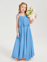 Chiffon Junior Bridesmaid Dresses Long Cascading Skirt Blue