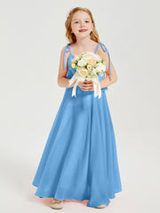 Chiffon Junior Bridesmaid Dresses Long Cascading Skirt Blue