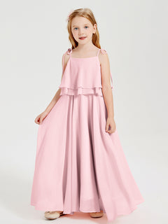 Chiffon Junior Bridesmaid Dresses Long Cascading Skirt Blushing Pink