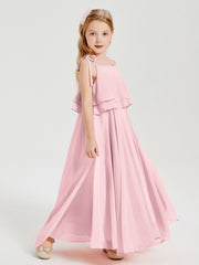 Chiffon Junior Bridesmaid Dresses Long Cascading Skirt Blushing Pink