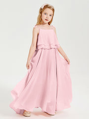Chiffon Junior Bridesmaid Dresses Long Cascading Skirt Blushing Pink