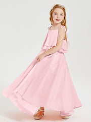 Chiffon Junior Bridesmaid Dresses Long Cascading Skirt Blushing Pink