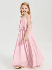 Chiffon Junior Bridesmaid Dresses Long Cascading Skirt Blushing Pink
