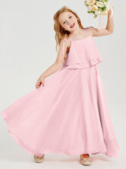Chiffon Junior Bridesmaid Dresses Long Cascading Skirt Blushing Pink