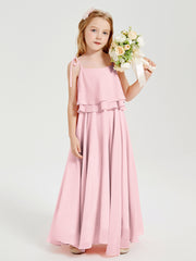 Chiffon Junior Bridesmaid Dresses Long Cascading Skirt Blushing Pink