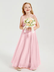 Chiffon Junior Bridesmaid Dresses Long Cascading Skirt Blushing Pink