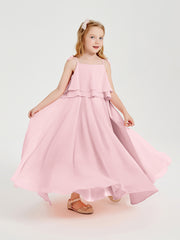 Chiffon Junior Bridesmaid Dresses Long Cascading Skirt Blushing Pink