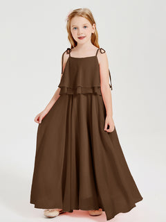 Chiffon Junior Bridesmaid Dresses Long Cascading Skirt Brown