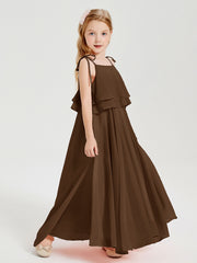 Chiffon Junior Bridesmaid Dresses Long Cascading Skirt Brown