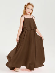 Chiffon Junior Bridesmaid Dresses Long Cascading Skirt Brown