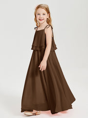 Chiffon Junior Bridesmaid Dresses Long Cascading Skirt Brown