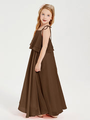 Chiffon Junior Bridesmaid Dresses Long Cascading Skirt Brown