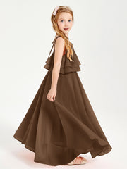 Chiffon Junior Bridesmaid Dresses Long Cascading Skirt Brown