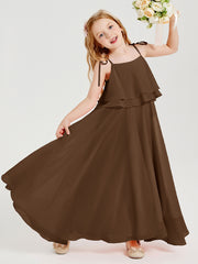 Chiffon Junior Bridesmaid Dresses Long Cascading Skirt Brown