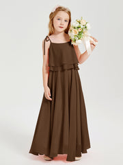 Chiffon Junior Bridesmaid Dresses Long Cascading Skirt Brown