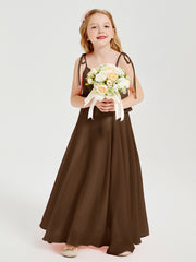 Chiffon Junior Bridesmaid Dresses Long Cascading Skirt Brown