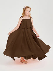 Chiffon Junior Bridesmaid Dresses Long Cascading Skirt Brown