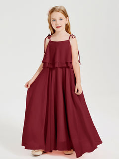 Chiffon Junior Bridesmaid Dresses Long Cascading Skirt Burgundy