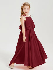 Chiffon Junior Bridesmaid Dresses Long Cascading Skirt Burgundy