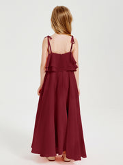 Chiffon Junior Bridesmaid Dresses Long Cascading Skirt Burgundy
