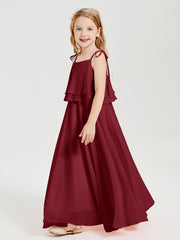 Chiffon Junior Bridesmaid Dresses Long Cascading Skirt Burgundy