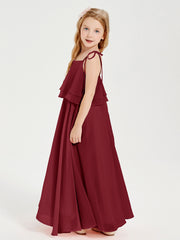 Chiffon Junior Bridesmaid Dresses Long Cascading Skirt Burgundy