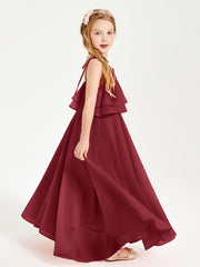 Chiffon Junior Bridesmaid Dresses Long Cascading Skirt Burgundy