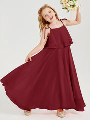 Chiffon Junior Bridesmaid Dresses Long Cascading Skirt Burgundy
