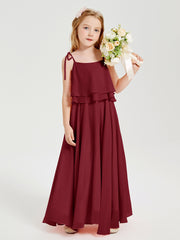 Chiffon Junior Bridesmaid Dresses Long Cascading Skirt Burgundy