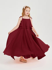 Chiffon Junior Bridesmaid Dresses Long Cascading Skirt Burgundy