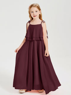 Chiffon Junior Bridesmaid Dresses Long Cascading Skirt Cabernet