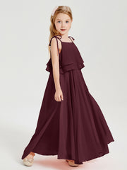 Chiffon Junior Bridesmaid Dresses Long Cascading Skirt Cabernet