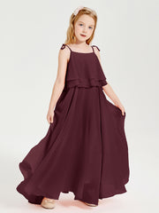 Chiffon Junior Bridesmaid Dresses Long Cascading Skirt Cabernet