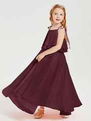 Chiffon Junior Bridesmaid Dresses Long Cascading Skirt Cabernet