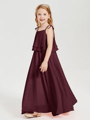 Chiffon Junior Bridesmaid Dresses Long Cascading Skirt Cabernet