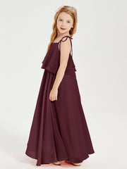 Chiffon Junior Bridesmaid Dresses Long Cascading Skirt Cabernet