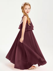 Chiffon Junior Bridesmaid Dresses Long Cascading Skirt Cabernet