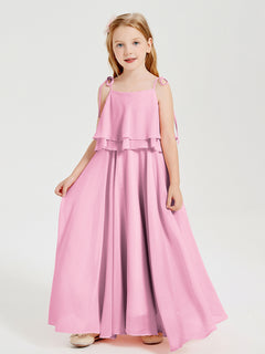 Chiffon Junior Bridesmaid Dresses Long Cascading Skirt Candy Pink