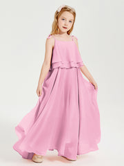 Chiffon Junior Bridesmaid Dresses Long Cascading Skirt Candy Pink