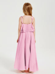 Chiffon Junior Bridesmaid Dresses Long Cascading Skirt Candy Pink