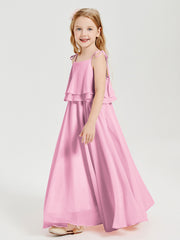 Chiffon Junior Bridesmaid Dresses Long Cascading Skirt Candy Pink