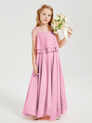 Chiffon Junior Bridesmaid Dresses Long Cascading Skirt Candy Pink