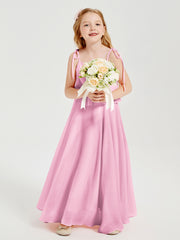 Chiffon Junior Bridesmaid Dresses Long Cascading Skirt Candy Pink