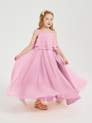 Chiffon Junior Bridesmaid Dresses Long Cascading Skirt Candy Pink