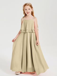 Chiffon Junior Bridesmaid Dresses Long Cascading Skirt Champagne