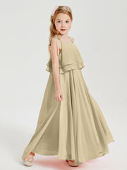 Chiffon Junior Bridesmaid Dresses Long Cascading Skirt Champagne