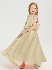 Chiffon Junior Bridesmaid Dresses Long Cascading Skirt Champagne