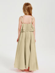 Chiffon Junior Bridesmaid Dresses Long Cascading Skirt Champagne